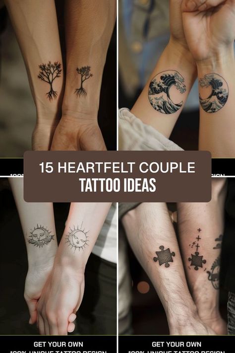 Celebrate your love with special couple tattoos that represent your connection and commitment. From tree and roots designs that symbolize growth together, to meaningful symbols you'll cherish, discover the unique styles that speak to you as a couple. Each tattoo tells a story, reflecting the intimacy you share Couples Forearm Tattoos, Unique Family Tattoos For Men, Male And Female Matching Tattoos, Couples Tree Tattoo, Couples Tattoo Designs Meaningful, Couple Tree Tattoo, Connection Tattoo Ideas, Complimentary Tattoos Couples, Connection Tattoo Symbols