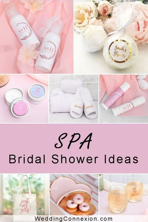 Spa Bridal Shower Decorations, Spa Themed Bridal Shower Ideas, Pamper The Bride Shower Ideas, Spa Bridal Shower Ideas, Bridal Shower Spa Theme, Spa Themed Bachelorette Party, Spa Bachelorette Party Ideas, Bridal Brunch Favors, Bridal Shower Theme Ideas