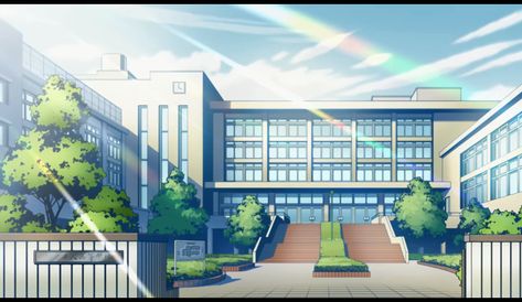 Anime Bg, Bedroom Illustration, School Building Design, Anime Places, School Hallways, Japan Architecture, My Little Pony Twilight, Building Drawing, Rpg Map