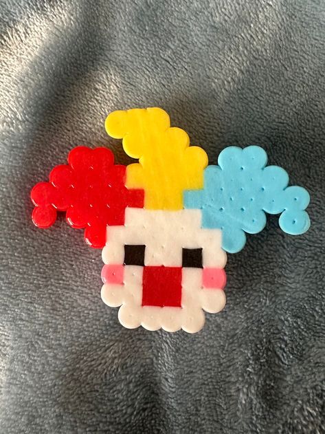 Handmade Perler Bead Clown Pin with 2 posts Mustache Perler Beads, Perler Bead Coraline, Perler Bead Inspiration, Pearler Bead Halloween Patterns, Perler Bead Patterns Clown, Minecraft Fuse Beads, Perler Bead Art Easy, Perler Bead Pins, Rave Perler Beads