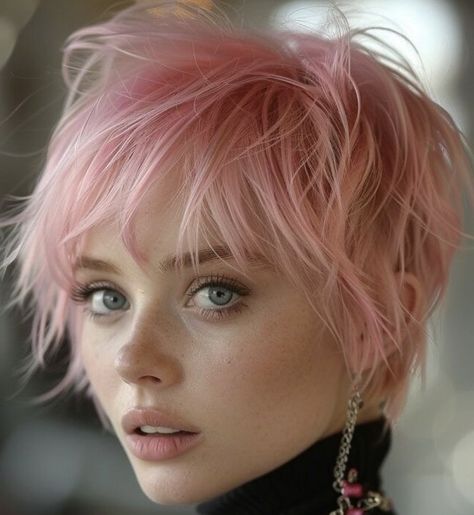 Light Pink Short Hair, Angelic Hairstyles, Hermes 2024, Pink Pixie Cut, Short Pink Hair, Pixie Bobs, Pixie Hair Color, Pink Short Hair, Pastel Pixie