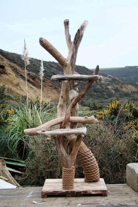 15 Best Outdoor Cat Tree Ideas and Plans - Its Overflowing Cat Tree Ideas, Outdoor Cat Tree, Cat Tree Plans, Cat Playground Outdoor, Wooden Cat Tree, Katt Grejer, Chat Diy, Driftwood Furniture, Cat Tree House