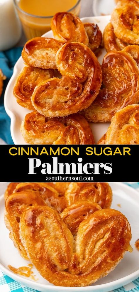 Cinnamon Sugar Palmiers (Easy Puff Pastry Cookies) Elephant Ear Cookies Puff Pastry, Palmiers Recipe Puff Pastries, Elephant Ear Cookies, Angel Wing Cookies, Puff Pastry Cookies, Mmm Cookies, Palmiers Recipe, Soul Recipes, Pastry Cookies