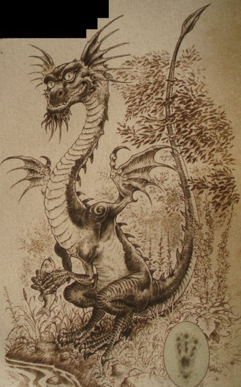 European Dragon, Deep Pool, Cute Dragon Drawing, So Deep, Gather Round, Cthulhu Mythos, Water Dragon, Toned Paper, Cute Dragons