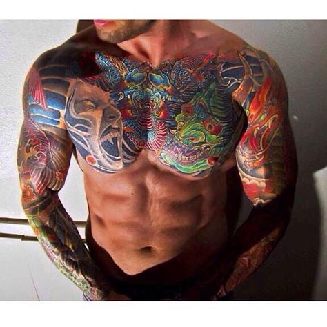 Colour Tattoo Men, Through Tattoo, Colour Tattoo, Chest Tattoos For Women, Chest Tattoo Men, Great Tattoos, Tattoo Trends, Chest Tattoo, Color Tattoo