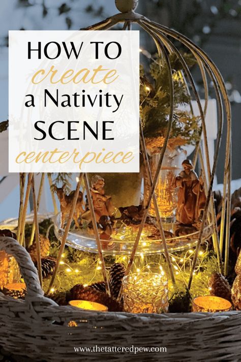 Nativity Set Decoration Ideas, Nativity Scene Table Decor Ideas, Christmas Tablescapes With Nativity, Nativity Scene Decor Ideas Diy, Nativity Scene Table Centerpiece, How To Make A Nativity Scene, Nativity Centerpieces Christmas Tables, Nativity Stable Ideas, Nativity Set Display Ideas Indoor