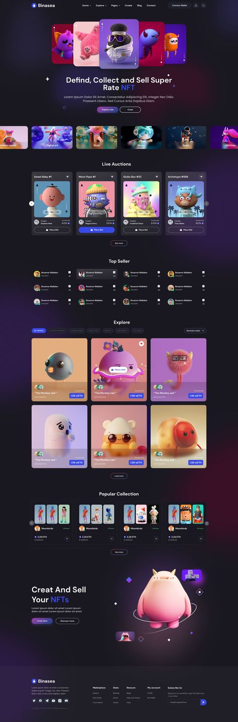 Binasea NFT Marketplace Figma Template Form Design Web, Marketplace Design, Web Design Inspiration Creative, Interactive Web Design, Ui Website, Android Design, Digital Coin, Figma Template, Ui Design Website