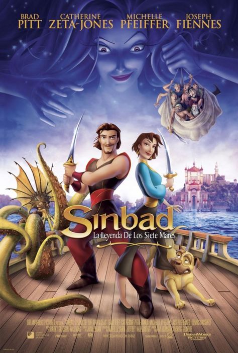 Sinbad: Legend of the Seven Seas (2003) DreamWorks Voices: Brad Pitt, Catherine Zeta-Jones. 28/12/05 Sinbad The Sailor, Joseph Fiennes, Dreamworks Movies, Flynn Rider, Film Disney, Childhood Movies, Seven Seas, Kids' Movies, Dreamworks Animation