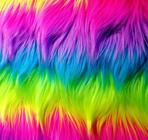 "This long pile faux fur features rainbow stripes that rail the length of the fabric parallel to the selvage. It is a very dramatic and vibrant fur. The colors are vibrant neon including a beautiful purple stripe. Just unicorn your way into your next day with this stuff.  This faux fur is set onto a flat woven backing that makes it easy to adhere to lining fabric.  This fabric is sold by the full or half yard FULL YARDS measure 60\" by 36\" Multiple full yards will be cut off the roll and shipped in one long continuous piece. 2 full yards would measure 60\" x 72\" and so on HALF YARDS measure 30\" by 36\" Multiple half yards purchased may be shipped in separate cuts." Rainbow Monkey, Turquoise Cottage, Neon Stripes, Rainbow Aesthetic, Fur Fabric, Rainbow Wallpaper, Uv Reactive, Neon Rainbow, Faux Fur Fabric