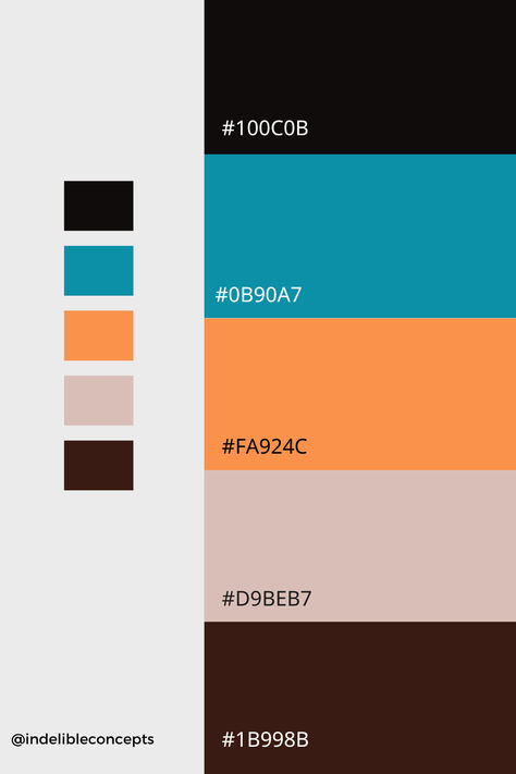 Turquoise Brown Color Palette, Orange And Teal Aesthetic, Color Palette For Brand, Brown Branding, Brand Moodboard, Teal Branding, Brand Colours, Orange Palette, Aesthetic Orange