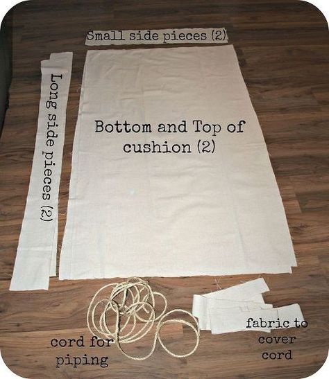 how to make an outdoor cushion cover out of a drop cloth, crafts, outdoor furniture, outdoor living, painted furniture, repurposing upcycling, All the pieces How To Cover Outdoor Cushions, How To Make Outdoor Cushions, Sew Outdoor Cushion Covers, Sewing Pillowcases, Diy Patio Furniture Cushions, Making Cushions, Drop Cloth Projects, Cushion Making, Rv Supplies