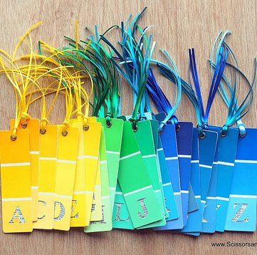 Paint Chip Rolodex Paint Samples Crafts, Paint Chip Cards, Paint Chip Crafts, Budget Birthday, Paint Chip Art, Chip Art, Diy Back To School, Paint Sample, Bookmark Craft