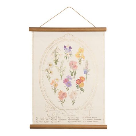 Birth Month Flower Linen Scroll Wall Hanging by World Market Wildflower Nursery, Nursery Inspo, Birth Month Flower, Accent Wall Decor, Month Flowers, Birth Month Flowers, Visual Artwork, Birth Month, World Market