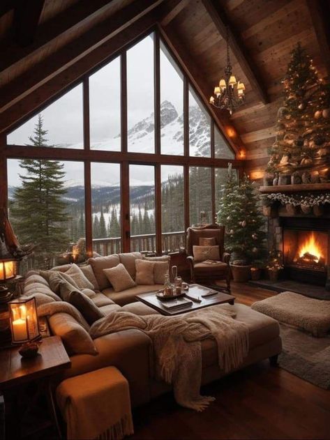 27  Farmhouse Living Room - Rustic Living Room Designs Log Cabin Living Room, Mountain Dream Homes, Log Cabin Living, Cozy Log Cabin, Cabin Living Room, Cabin Aesthetic, Bedroom Christmas, Cabin Living, Aesthetic Christmas