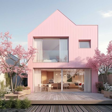 How to Choose the Perfect Simple Home Colour Outside • 333+ Images • [ArtFacade] Colourful Tiny House, Pink House Exterior Modern, Home Colour Outside, House Outside Colour, House Outside Colour Combination, Pink House Exterior, Pink Villa, Home Exterior Colors Schemes, Outside House Colors