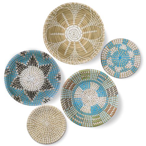 PRICES MAY VARY. High-quality natural materials: Basket wall art from high-quality 100% seagrass, our flat baskets are not only lightweight and eco-friendly but also of excellent moisture resistance. Besides, the pattern on it is painted with premium paint, not easy to fade. Our product is a 5-piece set, the sizes are 13.0inch, 11.8 inch, 7.9 inch. Pure Handicraft Products: These woven wall decor are handwoven by skillful craftsmen, embodying creativity and superb craftsmanship. The decorative b Woven Wall Basket Decor, Boho Flat, Woven Basket Wall Decor, Wicker Wall Baskets, Baskets Decor, Wall Basket Decor, Wicker Wall Decor, Woven Basket Wall, Woven Wall Baskets