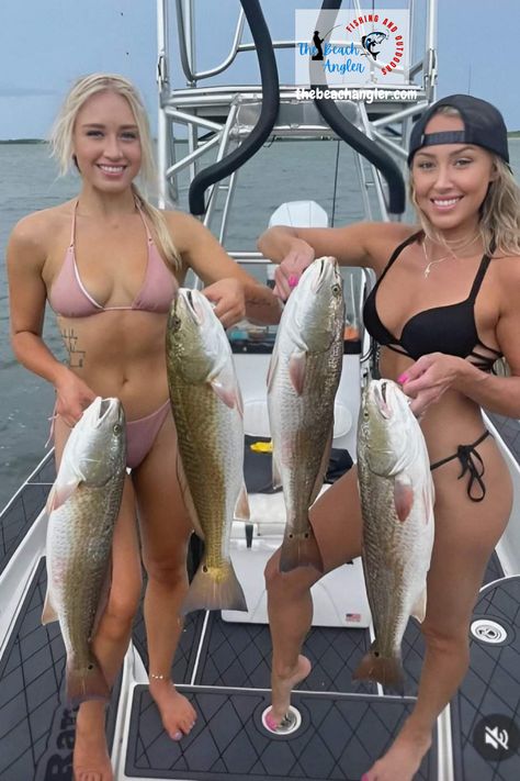 A couple of bikini clad lady fisherman each holding up two upper slot redfish caught using topwater lures. Bass Fishing Pictures, Redfish Fishing, Female Angler, Sport Fishing Boats, Fishing Pictures, Fishing Women, Fishing Girls, Catching Fish, Going Fishing