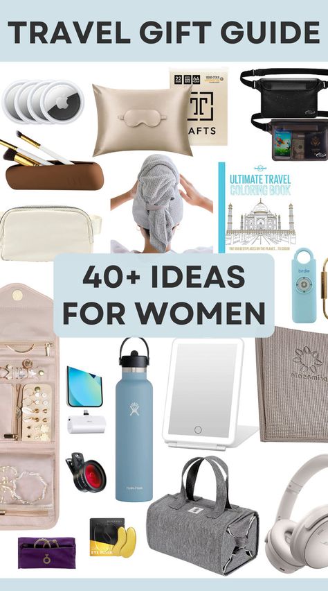 Here are 40 unique travel gift ideas for women who love to travel. Traveler Gift Ideas, Gifts For Travelers Women Ideas, Travel Gifts Ideas For Women, Unique Womens Gifts, Trending Gifts For Women, Gifts For People Who Travel, Unique Gift Ideas For Women, Small Gifts For Women, Travel Gift Ideas