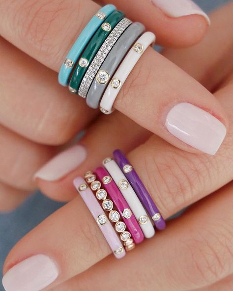 Enamel Rings, Stack Ring, Stacking Bands, Stacked Jewelry, Pink Enamel, Enamel Ring, Girly Jewelry, Enamel Jewelry, Color Ring