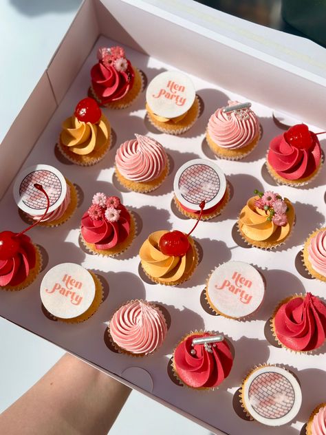 Edible images from @soedibleprints Hen Cupcakes, Disco Themed Bachelorette, Bachelorette Cupcakes, Edible Printing, Cake Truffles, Edible Images, Cupcake Muffins, Hen Party, Mini Cupcakes