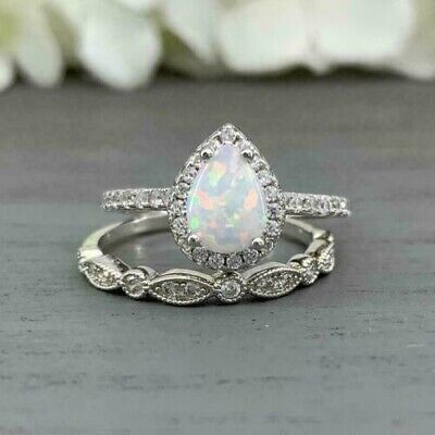 (eBay) Find many great new & used options and get the best deals for 1.80Ct Pear Cut Lab-Created Fire Opal Bridal Ring Set 14K White Gold Plated at the best online prices at eBay! Free shipping for many products! Ring Teardrop, Height Measurement, Promise Ring Set, Claddagh Ring, Modern Engagement Rings, Classic Engagement Rings, Platinum Engagement Rings, Bridal Ring Set, Opal Stone