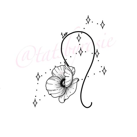 Leo Constellation Tattoo Flower Poppy, Leo Floral Tattoo, Leo Poppy Tattoo, August Tattoo Ideas Leo, August Leo Tattoo, Poppy Leo Tattoo, Leo Birth Flower Tattoo, August Birth Tattoo Ideas, August Birthday Tattoo