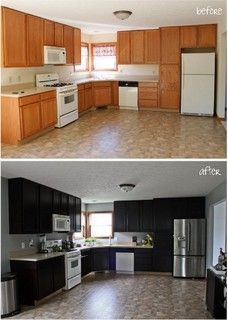 Gel Stain Kitchen Cabinet Makeover - Houzz Such a good idea to save money and make a kitchen look updated. Stain Kitchen Cabinets, Black Gel Stain, Gel Stain Kitchen Cabinets, Cabinet Makeover Diy, Gel Stains, Stained Kitchen Cabinets, Road House, Black Kitchen Cabinets, Kitchen Cabinets Makeover