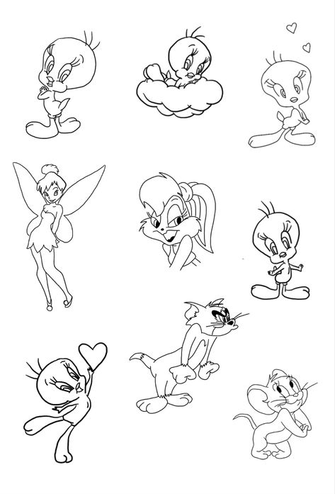 Looney Tunes Tattoo, Tiny Disney Tattoo, Disney Characters Tattoos, Disney Tattoos Small, Disney Sleeve, Cool Tattoo Drawings, Tattoo Outline Drawing, Cartoon Character Tattoos, Muster Tattoos