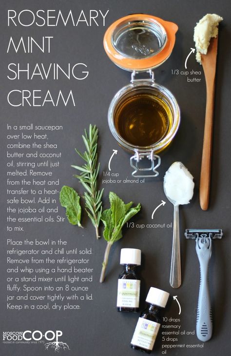 A Gift for Dad: DIY Rosemary Mint Shaving Cream — Moscow Food Co-op Mint Oatmeal Shaving Cream Recipe, Gifts For Dad Diy, Rosemary Diy, Diy Shaving Cream, Diy Kosmetik, Aroma Therapy, Shave Cream, Herbal Recipes, Diy Body Care