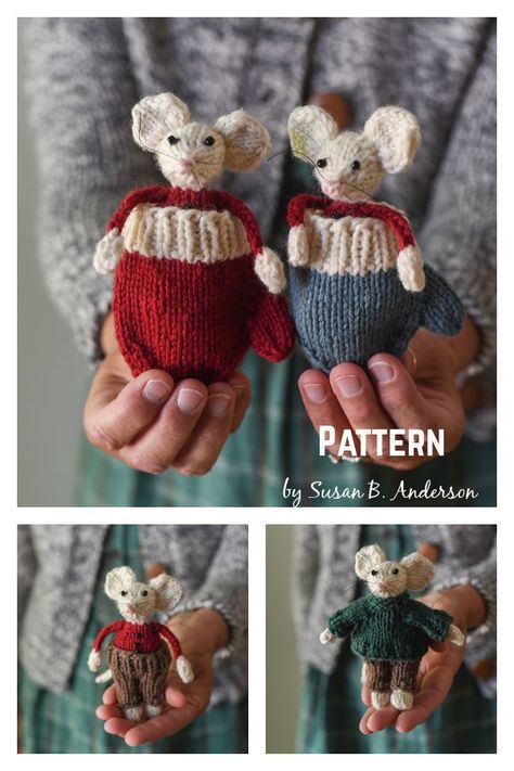 Mouse in a Mitten Set Knitting Pattern Knit Mouse Pattern Free, Baby Mittens Pattern, Nutcracker Ideas, Quick Knitting Projects, Knitted Christmas Decorations, Knitting Projects Free, Double Knitting Patterns, Knitted Mittens Pattern, Knit Toys