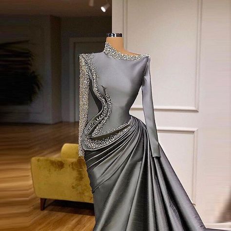 Satin Dress Formal, Dresses Satin, Long Sleeve Prom, Long Sleeve Evening Dresses, فستان سهرة, Evening Dress Fashion, Custom Size Dresses, Satin Prom Dress, Mother Of The Bride Dress