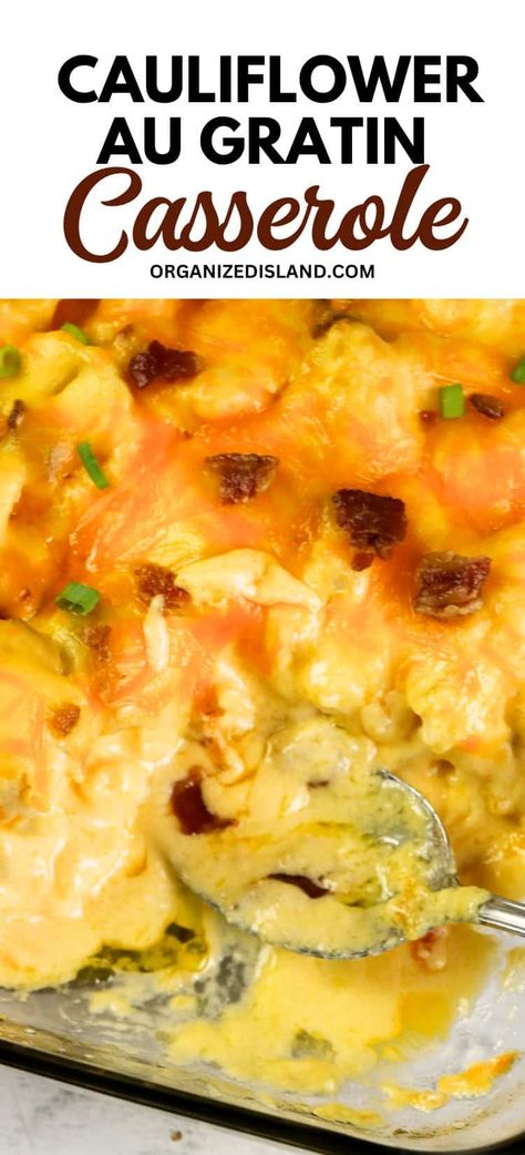 Cauliflower Au Gratin Recipes, Cauliflower Au Gratin, Low Carb Casserole, Cauliflower Side Dish, Cauliflower Casserole Recipes, Carb Sides, Keto Thanksgiving, Au Gratin Recipes, Keto Sides