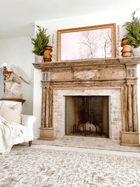 Tour of our Fireplace Mantels - Deb and Danelle French Country Fireplace Mantle, French Country Fireplace Ideas, Vintage Fireplace Mantle, French Country Fireplace, Antique Mantle, Christmas Fireplace Mantels, Antique Fireplace Mantels, Cottage Fireplace, Split Foyer