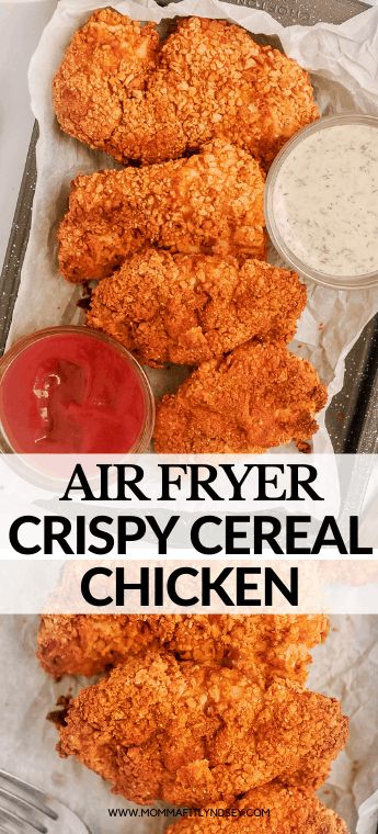 Air Fryer Chicken Cutlets made at home in your air fryer!  This healthy chicken recipe is moist, crispy and coated with crunchy cereal topping! Rice Krispy Chicken Air Fryer, Breaded Chicken Dinner, Breaded Chicken Air Fryer, Hummus Crusted Chicken Air Fryer, Pancake Chicken, Crunchy Air Fryer Chicken, Cereal Crusted Chicken Tenders, Air Fryer Chicken Cutlets, Crispy Breaded Chicken