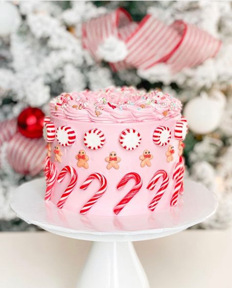 Gingerbread Theme Birthday Cake, Cake Christmas Ideas, Santa Birthday Cake, Pink Christmas Birthday Cake, First Birthday Cake Christmas, Christmas Theme Birthday Cake, Christmas Bday Cake, Cute Christmas Cakes, Christmas Smash Cake