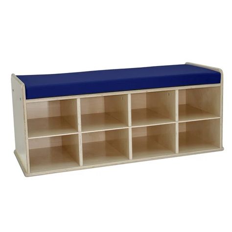 Factory Direct Partners Birch 8-Compartment Storage Bench | Wayfair Storage Bench With Cushion, Wood Storage Bench, How To Store Shoes, Durable Furniture, School Furniture, Bench With Shoe Storage, Blue Vinyl, Reading A Book, Entryway Furniture