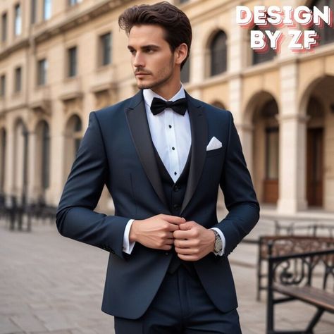 3 Piece Suit Men Wedding Groom, Navy Tuxedo Wedding, 3 Piece Suit Men Wedding, Navy Blue 3 Piece Suit, Trending Suits, 3 Piece Suit Men, Suits Groom, Navy Blue Tuxedos, Navy Tuxedos