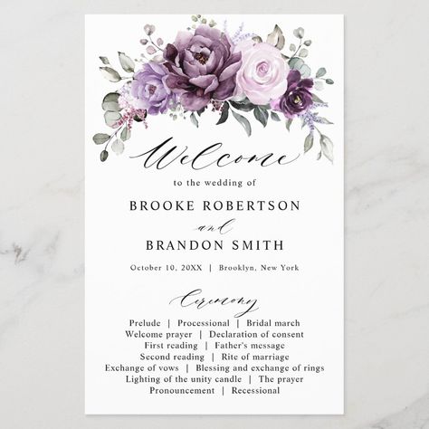 Slate Wedding, Bridal March, Silver Theme, Elegant Bouquet, Blush Pink Weddings, Dusty Purple, Botanical Wedding, Wedding Program, Blush Roses