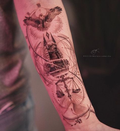 Persian Tattoo, Animal Sleeve Tattoo, Egyptian Tattoo Sleeve, Anubis Tattoo, Potter Tattoo, Libra Tattoo, Egypt Tattoo, Cool Forearm Tattoos, Harry Potter Tattoo