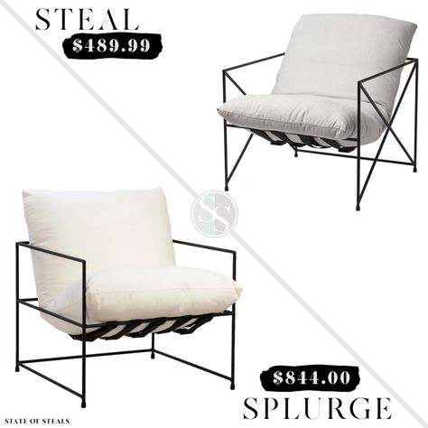 Black Metal Frame, White Cushion Armchair Look for Less - State of Steals - Inspired by McGee & Co Yates Chair / Lulu & Georgia Alena Chair Italian Villa Decor, Metal Frame Accent Chair, Dreamy Living Room, Black Metal Chairs, Diy Bed Headboard, Metal Frame Chair, Black And White Chair, White Accent Chair, White Armchair