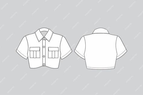 Premium Vector | Top with pockets top technical drawing top fashion drawing pockets short shirt Top Technical Drawing, Clothes Drawing, Technical Design, Shirt Drawing, Mini Blinds, Blind Bag, Short Shirt, Short Sleeve Jacket, Blind Bags