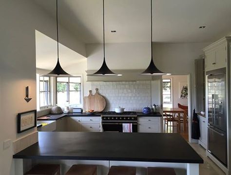 "Gubi Semi Pendants. A timeless addition to our kitchen on the farm." from Lucinda Francis ‪#‎surroundingaustralia‬ Gubi Pendant, Gubi Semi Pendant, Kitchen 2022, Study Inspo, Light Kitchen, On The Farm, The Farm, New Kitchen, Dining Room