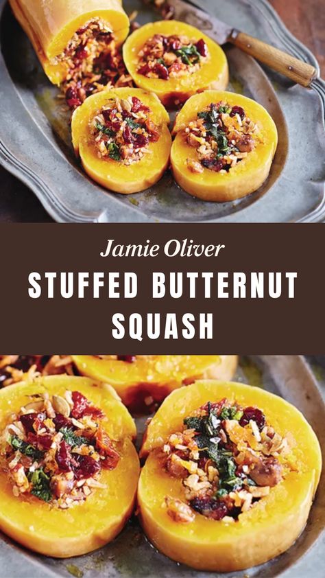 Jamie Oliver Stuffed Butternut Squash Butternut Squash Rice, Cranberry Rice, Stuffed Butternut Squash, Stuffed Butternut, Butternut Squash Recipe, Winter Squash Recipes, Jamie Oliver Recipes, Tasty Dinner, Squash Recipe