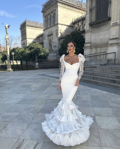 Flamenco Inspired Wedding Dress, Flamenco Wedding Dress Spanish Style, Flamenco Wedding Dress, Mariachi Dress, Flamenco Wedding, Spanish Dress, Bride Dress Simple, Flamenco Dress, Mexican Fashion