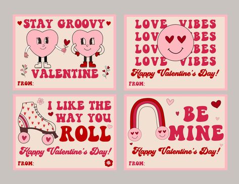 Retro Valentine Cards - Printable - Instant Download by KidZonePrintables on Etsy #retrovalentine #groovyvalentine #valentinesdaycards #valentinecards #valentines #valentine #schoolvalentines #classvalentines #teenvalentinecards #printablevalentines #kidsvalentines #kidsvalentinesdaycards #lovevibes #valentinevibes #staygroovy #ilikethewayyouroll #vintagevalentine Retro Valentine Cards, Valentine Cards Printable, Chocolate San Valentin, Snoopy Valentine's Day, Valentine Doodle, Printable Anniversary Cards, Valentine Favors, Printable Valentines Day Cards, Class Valentines