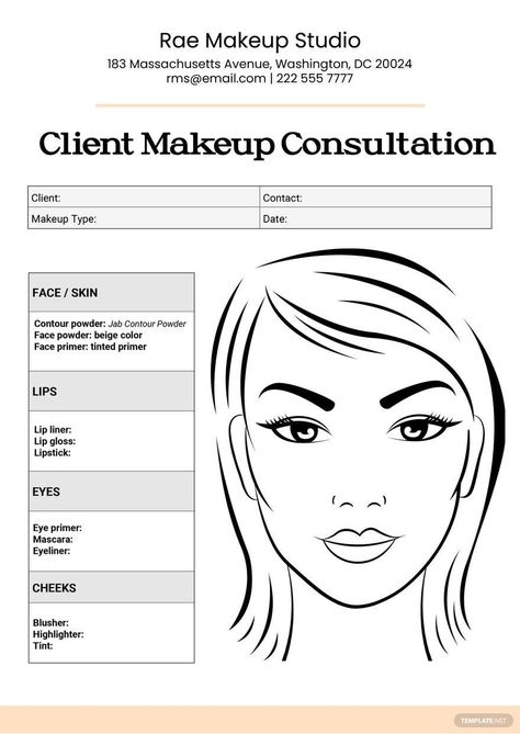 Client Makeup, Makeup Consultation, Face Charts, Face Template, Makeup Face Charts, Makeup Course, Printable Chart, Face Chart, Chart Design