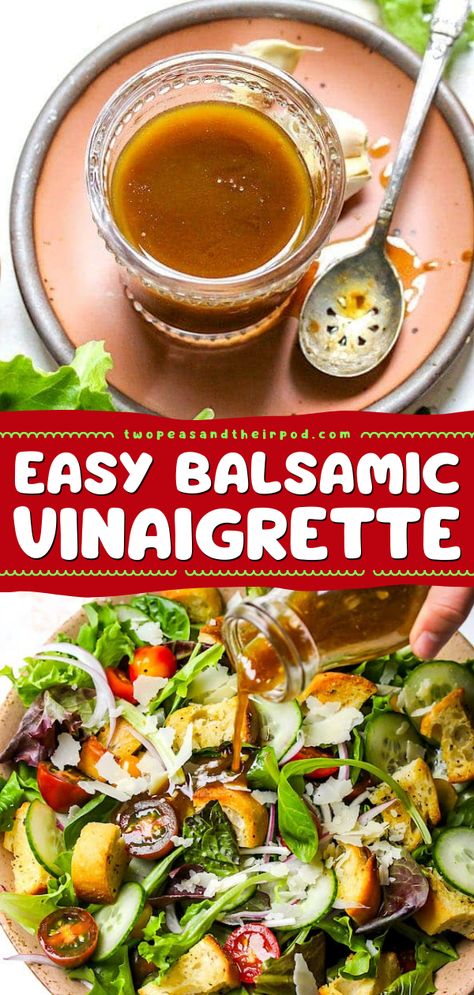 This Balsamic Vinaigrette is a delicious Spring salad dressing that's so easy to make at home, you only need 5 ingredients! Add this homemade salad dressing to your Spring salad recipe ideas! Spring Mix Salad Recipes, Two Peas And Their Pod, Balsamic Vinaigrette Salad, Food Substitutions Healthy, Salad Recipe Ideas, Best Salad Dressing, Balsamic Vinaigrette Recipe, Homemade Balsamic Vinaigrette, Spring Mix Salad