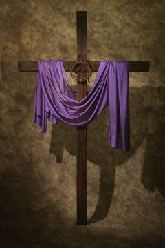 Cross With Purple Drape, Cross Draped With Cloth, Cross With Drape, Lent Decorations For Church, Purple Drapes, Church Altar Decorations, Altar Design, Church Easter Decorations, Cross Wallpaper