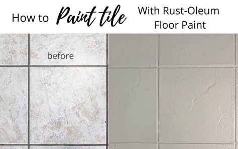 Using Rust-Oleum Home Floor Coating to Paint Outdated Tile Floor Rustoleum Home Floor Coating, Rust Oleum Floor Paint, Rustoleum Floor Tile Paint, Rustoleum Floor Paint, Paint Tile Floor, Painting Ceramic Tile Floor, Porch And Patio Paint, Travertine Tile Backsplash, Painted Shower Tile