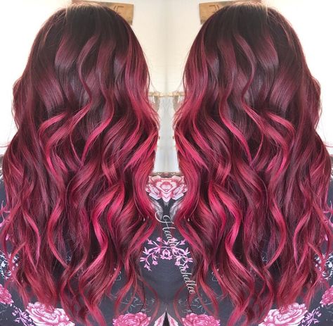 Pink Red Balayage, Red And Pink Balayage, Pink Balayage, Navy Hair, Red Balayage, Rose Hair, Red Hair Color, Crazy Hair, Balayage Hair